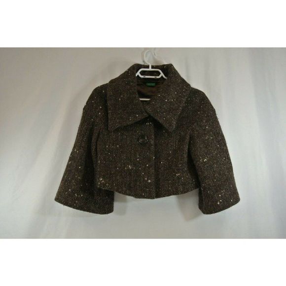 United Colors of Benetton Shrug Bolero Coat Tweed Cropped Brown Size 38 Ladies - Picture 6 of 12